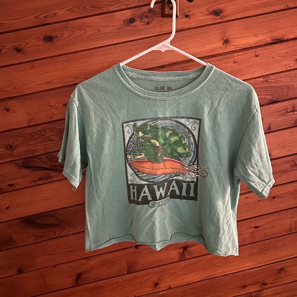 Vintage Green Hawaii surf Turtle graphic cropped T-Shirt